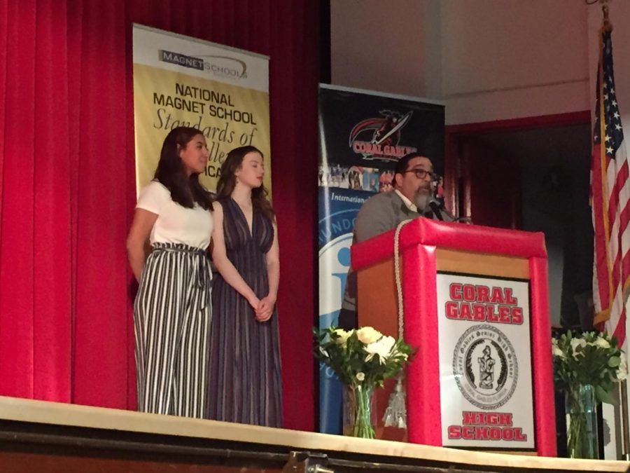 Gables' highly recognized principal, gives a speech to the junior class about the importance of the ceremony. 