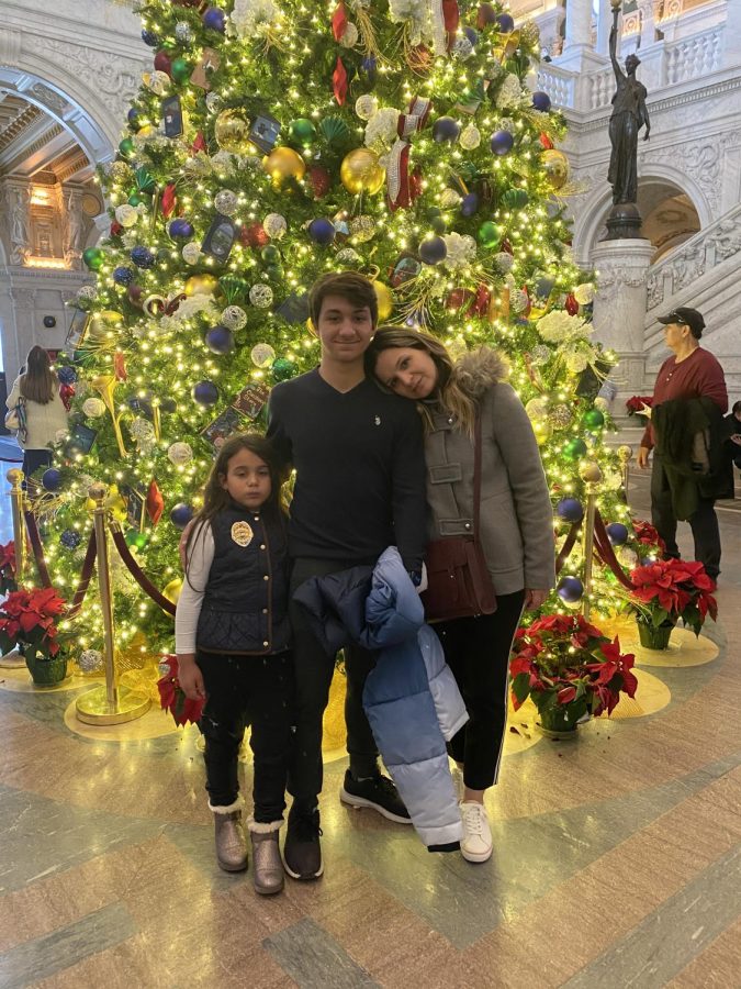 Freshman Massimo Aguila with his mom and sister at the Library of Congress in Washington D.C.