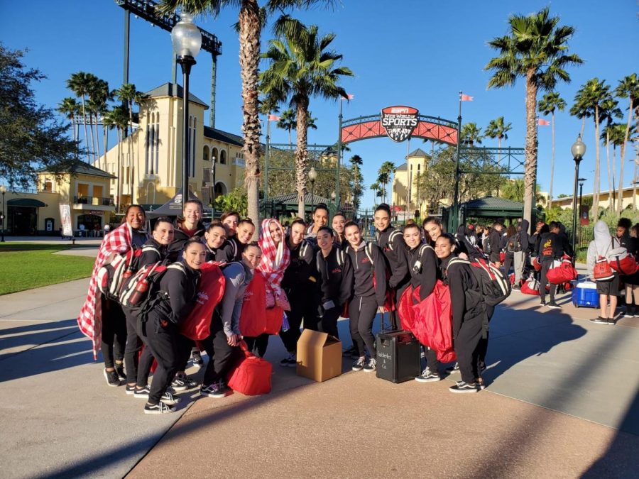 The team on a cold morning in front of the ESPN World of Sports in Orlando, Florida.