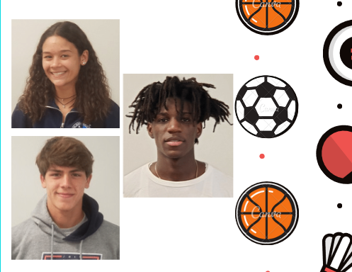 The December athletes of the month, Etienne Montigny (bottom left), Kassandra Mendez (top left), and Desmond Romer (center) have been determined to inspire students in their classrooms, as well as in their respective playing fields.