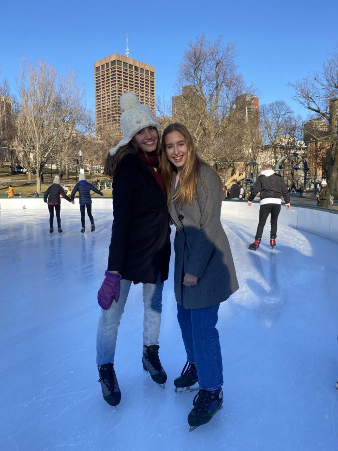Future Co Editors-in-Chief Maia Berthier and Chase Bagnall-Koger ice skate together