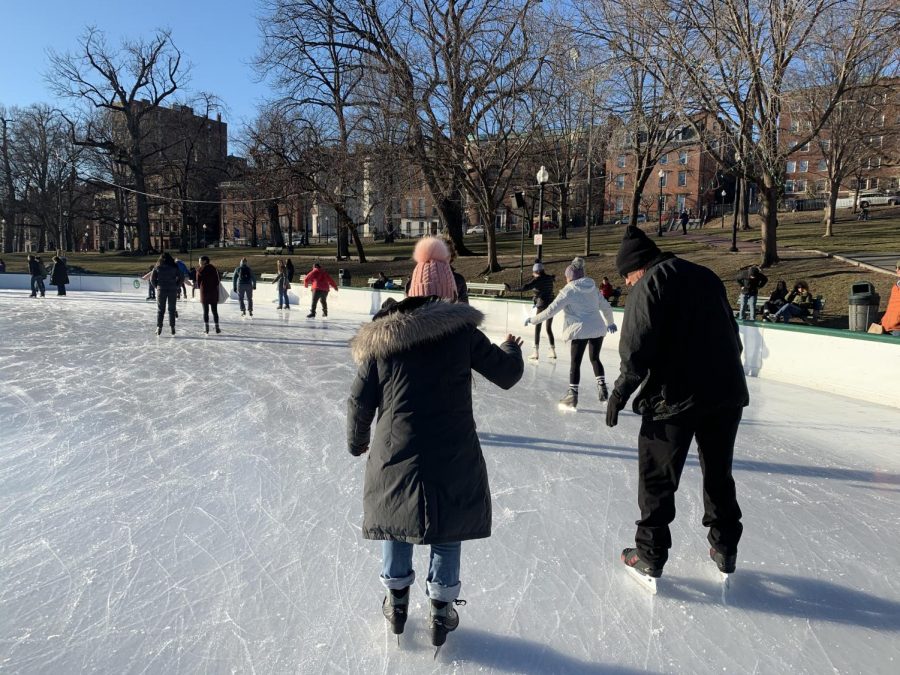 Sophomore Abigail Felan skates on Frog Pond alongside Psychology teacher Mr. Nelson on the students’ afternoon off.