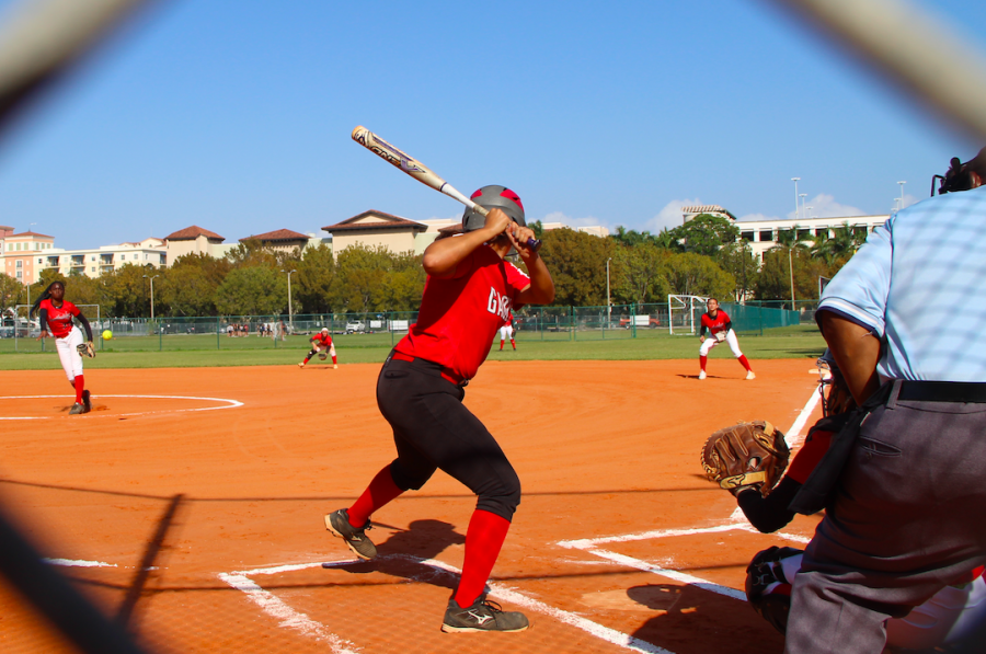On Mar. 3, Captain Angelina Bonilla steps up to bat against the Southridge Spartans during their matchup on the Lady Cavaliers' home field.