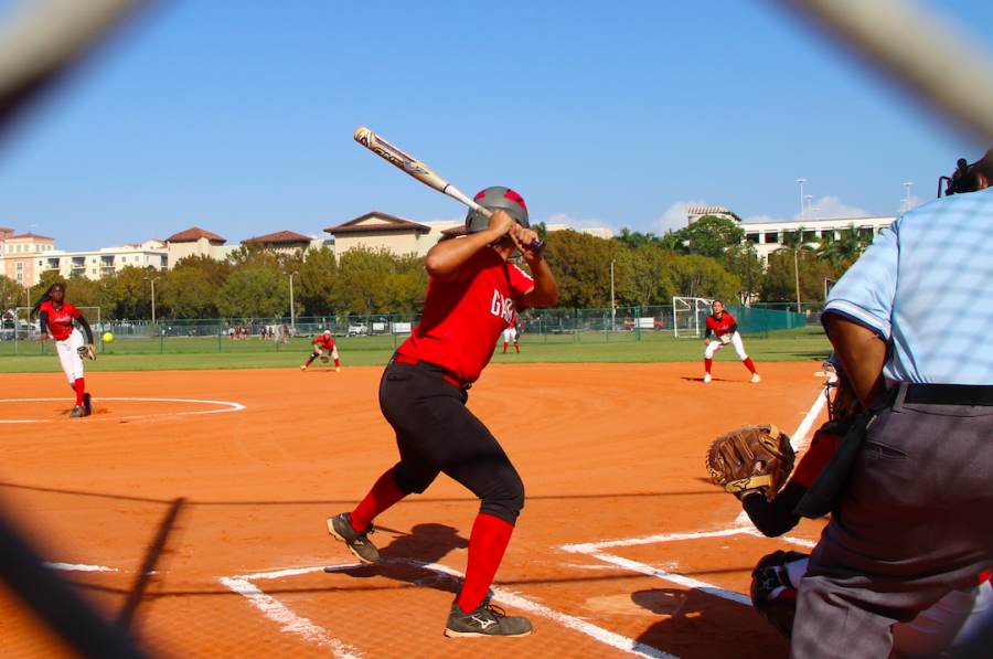 On Mar. 3, Captain Angelina Bonilla steps up to bat against the Southridge Spartans during their matchup on the Lady Cavaliers home field.