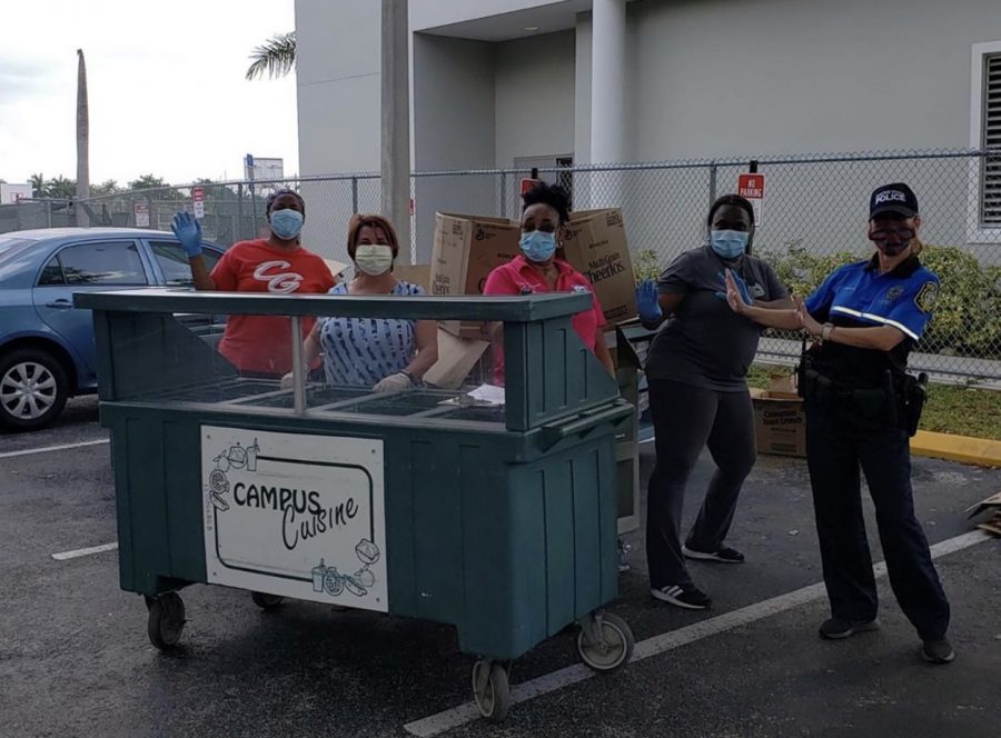 Schools open up to give meals to families that only have access to food in a school day. Police officers ensure the safety of the community and making sure everyone is taking precaution. 