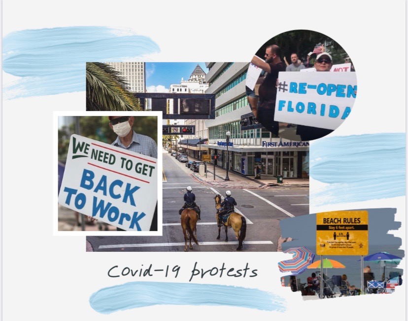 Floridians protest the emergency precausions taken as a result of COVID-19. Beaches and parks are closed and streets are deserted.