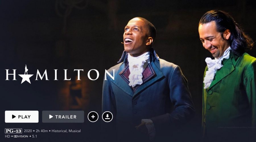 Leslie Odom Jr. as Aaron Burr (left) and Lin-Manuel Miranda as Alexander Hamilton (right) in the Disney+ film, Hamilton