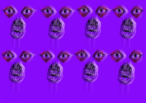Mouth Breather- 
A digital doodle that began with just some eyes turned into a full experimental pattern piece with organic lining. Sada’s main inspiration for this artwork was her horror influences.
