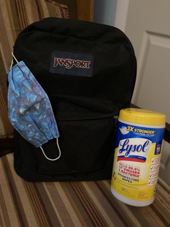 A few of the essentials to adapt to what may become our reality when we come back to school. These items may include masks, wipes and gloves to keep ourselves safe from Covid-19