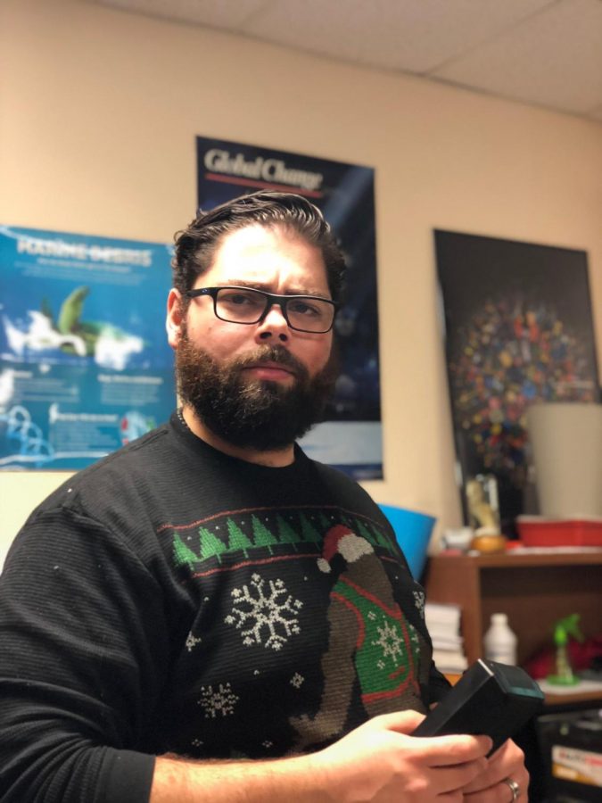 Mr. Rodriguez feeling the festive spirit in his classroom in December 2018.