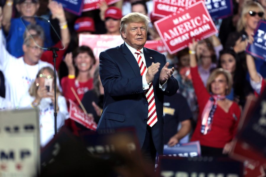 Donald Trump speaking with supporters at a campaign rally at the Prescott Valley Event Center in Prescott Valley, Arizona.