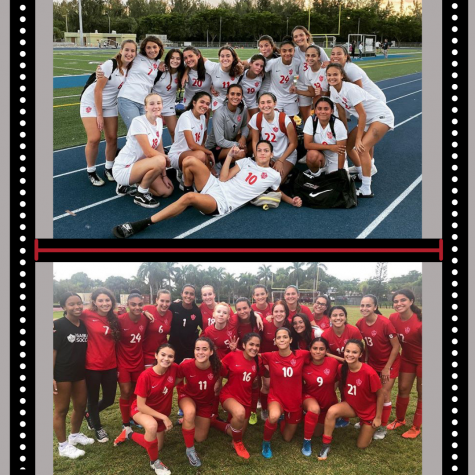The Gables soccer coach takes post-game team pictures of the 2019-2020 Lady Cavs Varsity soccer players.