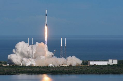 Space X's rocket, Falcon 9, launches from Cape Canaveral.