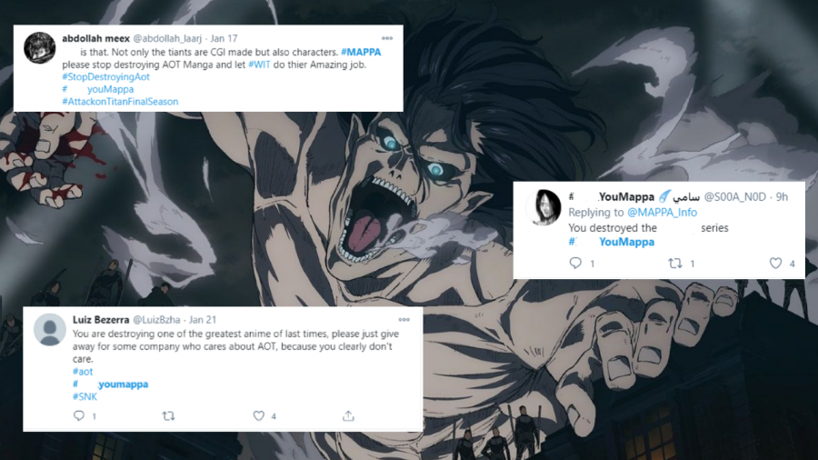 Fans harass "Attack on Titan" animators over Twitter after recent episodes.