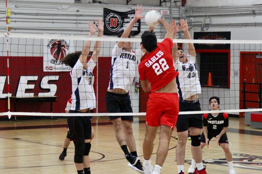 Varsity player, Romulo Delgado goes up for a hit.