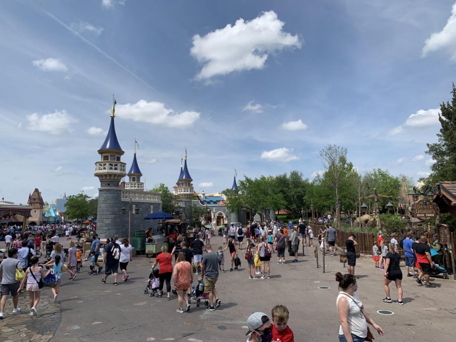 Picture demonstrating park-goers wearing masks and enjoying the park.