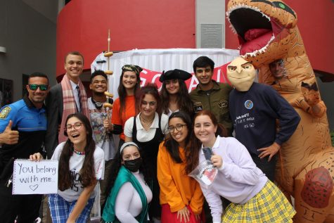 Group of friends who fully participated in Spirit Week Day 1 theme.