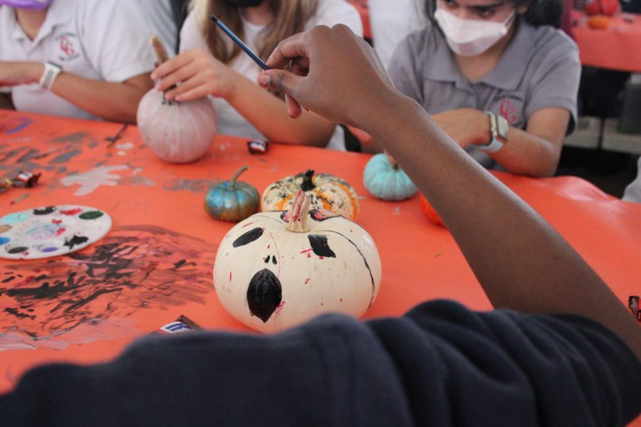 Hard work at the Adopt-A Freshman event payed off with a beautifully-painted pumpkin.
