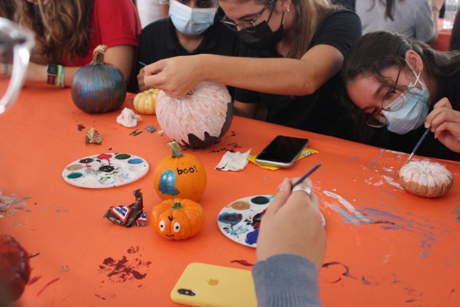 Students had access to all colors of paint to choose from for their pumpkin.