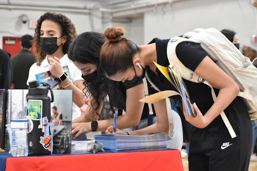 Students filled out personal contact cards for colleges to reach out to them in the future about their interests.