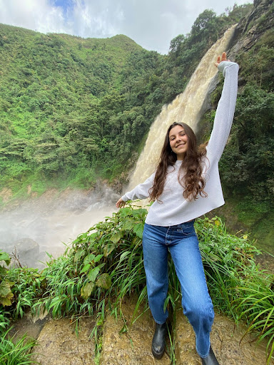 Ella Londono visiting the waterfall near the town of La Ceja in Colombia.