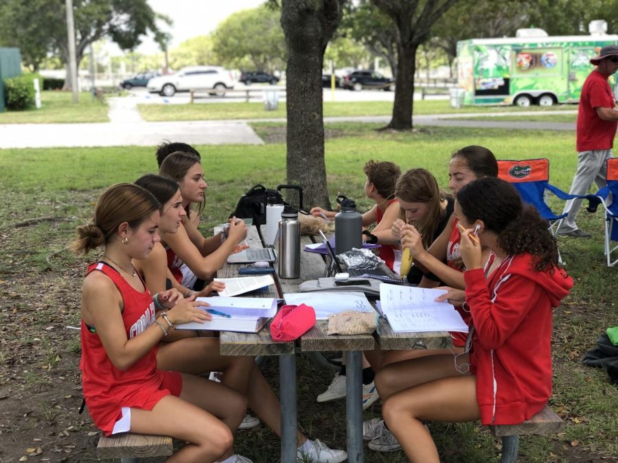 The cross country student-athletes work hard in their free time before the races.