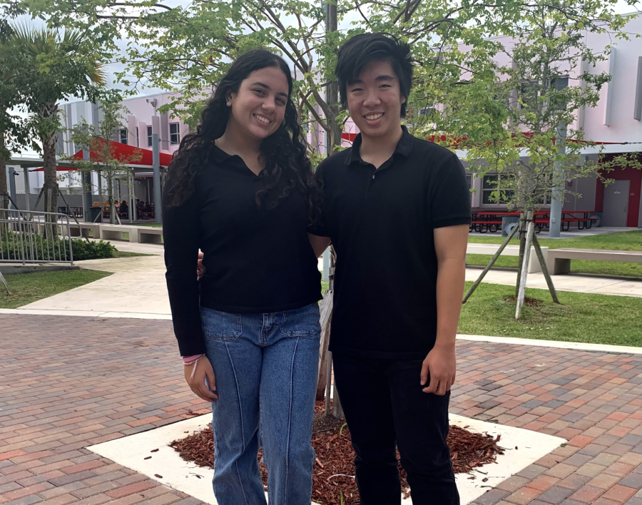 Julie Maldonado (left) and Angel Li (right) congratulate each other on their finalist status.