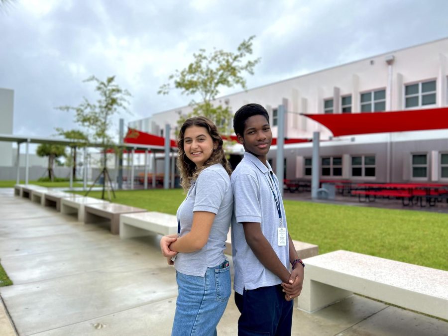 Charolette Nojam (left) and Jaden Fabien (right) take their first picture as the new Freshman Representatives for the 2022-23 school year. 