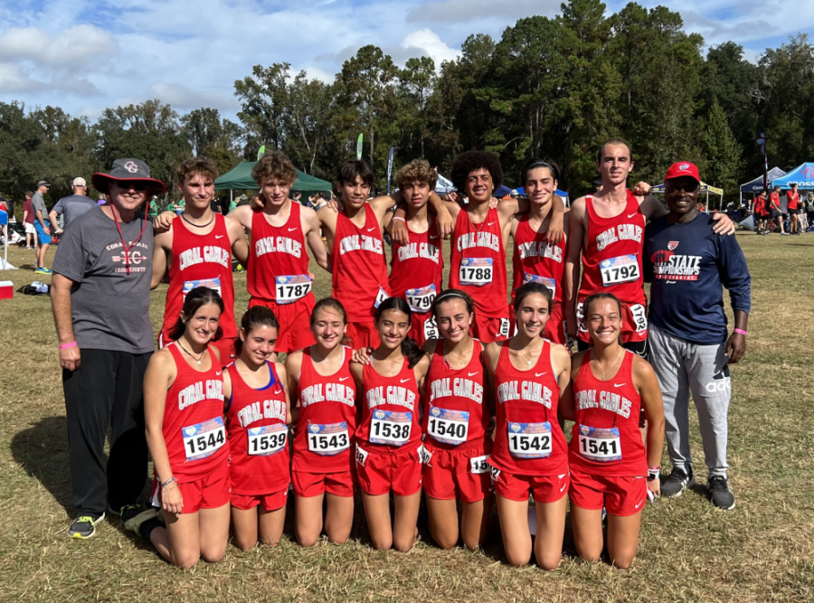 The+Cavalier+cross-country+team+smiles+for+one+last+time+at+the+2022+FHSAA+State+Championships.+