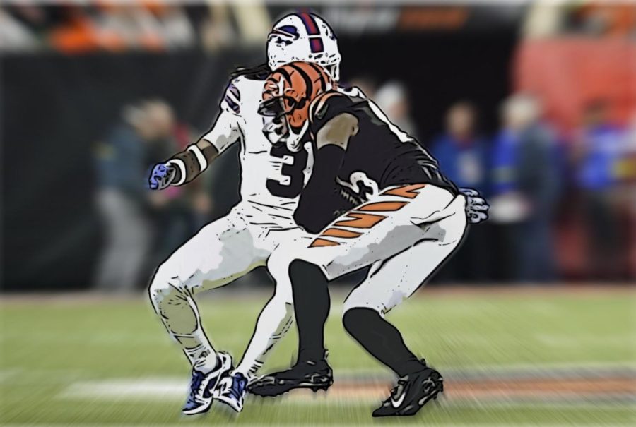 Players Damar Hamlin and Tee Higgins make harsh contact during the Bills-Bengals game on Jan. 2.