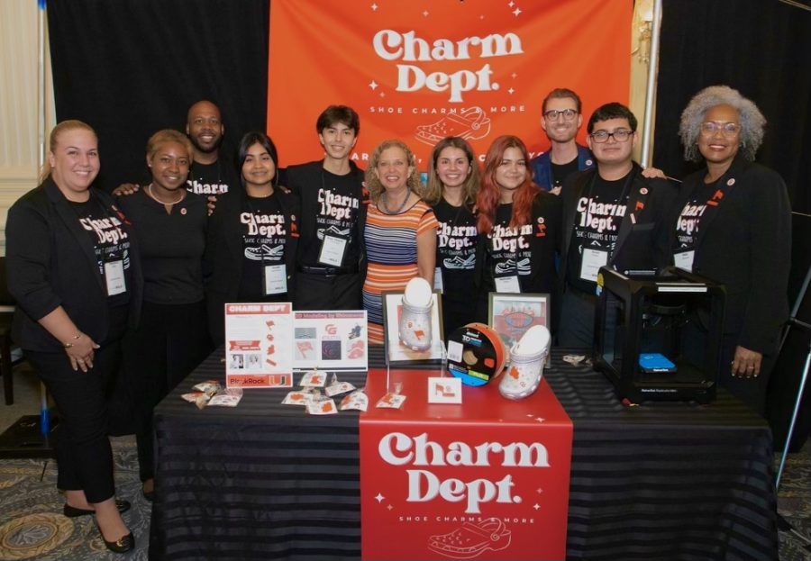 Through leading their team for months, the five sophomore captains, Rubioperdomo, Samper, Vinneccy, Diez, and Montano-Abarca (from left to right) along with mentors Mr. Creegan and Mrs. Brown transcended the notion of Croc Charms as a mere temporary business challenge, revealing the full extent of their potential with congresswoman Mrs. Schultz (center) and Greater Miami representatives (right) congratulating them.