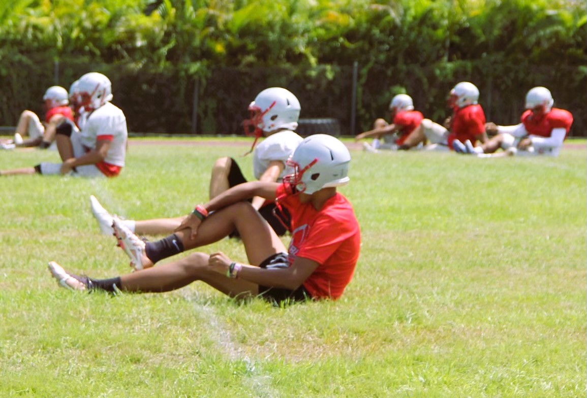 The varsity players rotate between each  stretch every 30 seconds. 