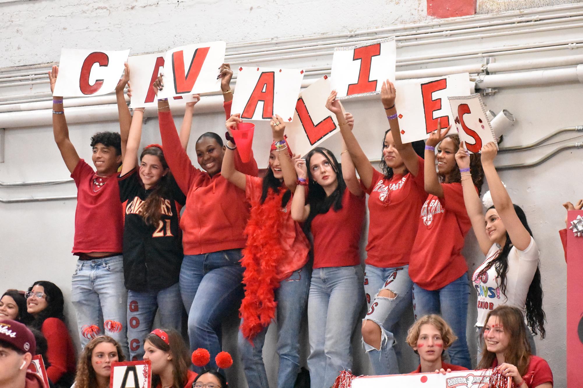 Cavaliers show their spirit from the sidelines.