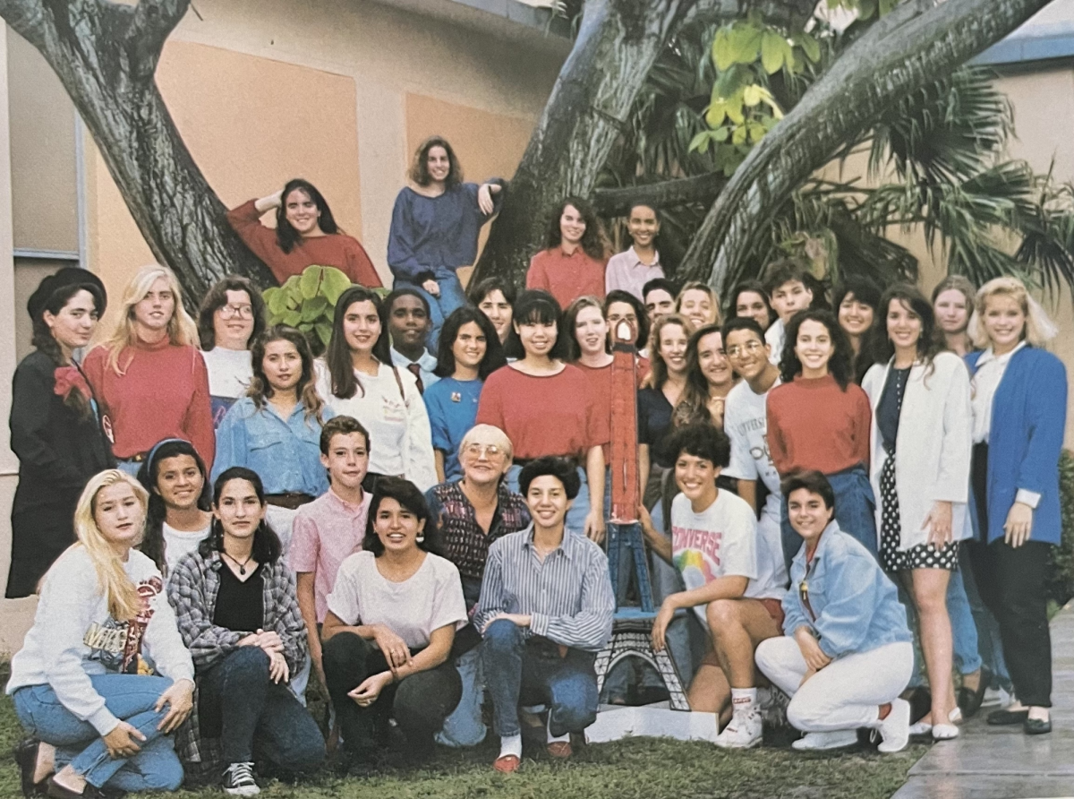 Ms. Montes (second row, first person from the left) participated in the French Honor Society during all her years at Gables. During her junior year, Madame Michel was the club sponsor.