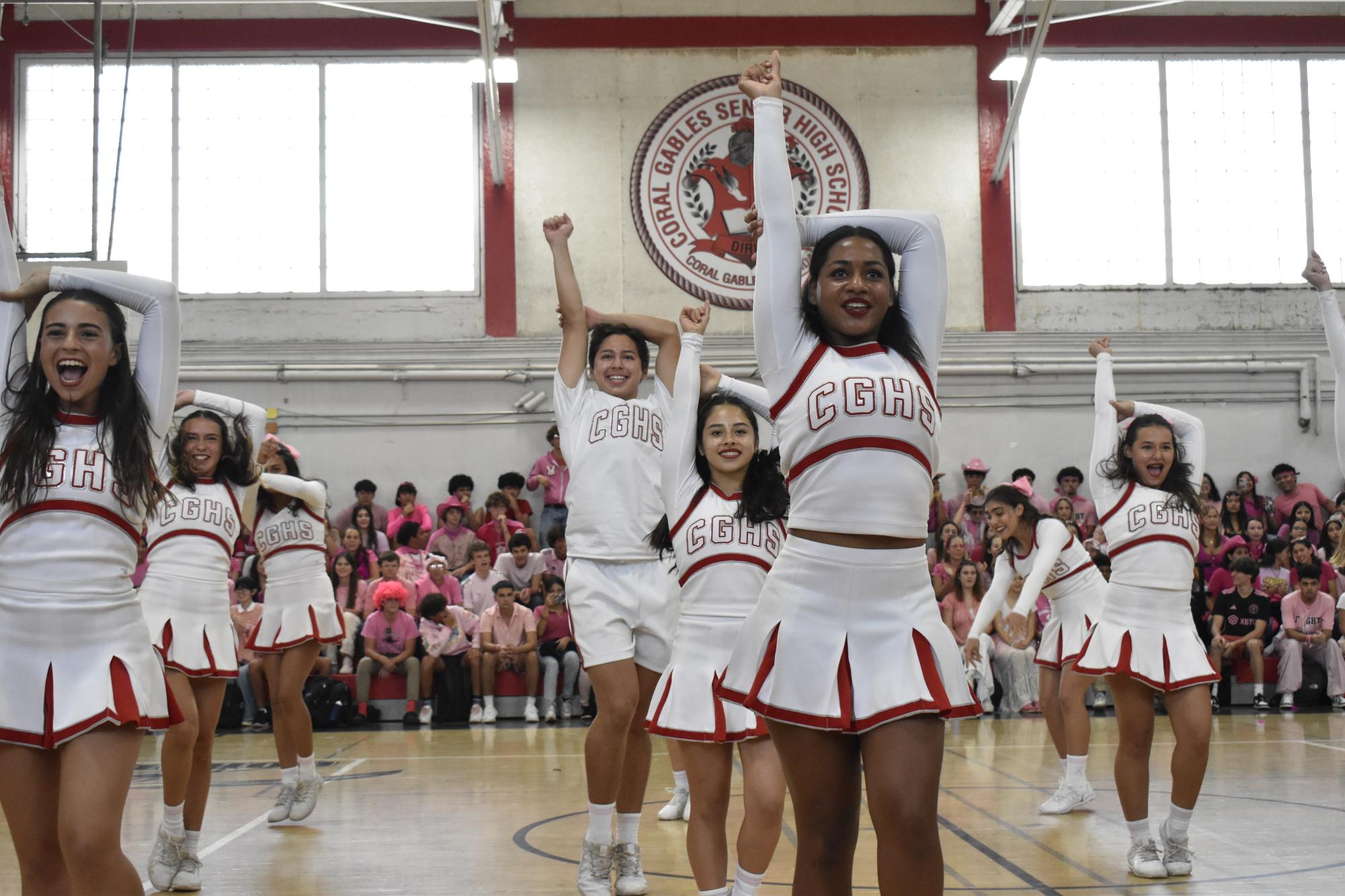 The cheerleaders had perfected their routines for this pep rally, which had the student body astonished with their abilities.