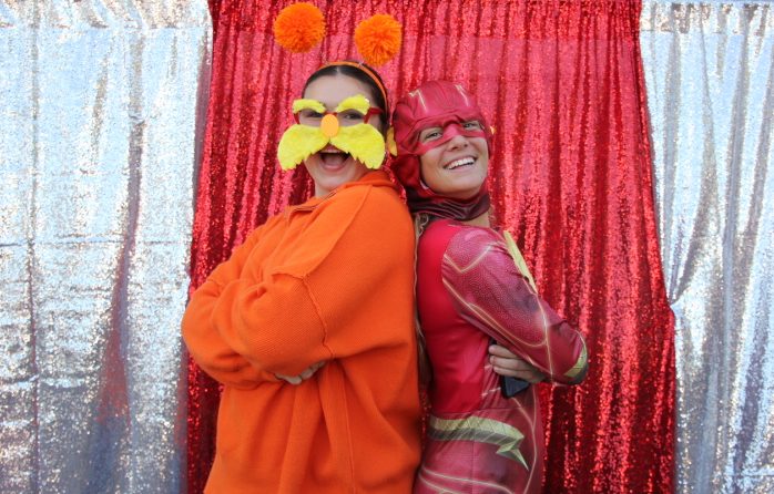 Saving both the city and the environment, senior Gabriela McGrath and Catalina Quinteros pair up as mighty heroes for the first day of Spirit Week.