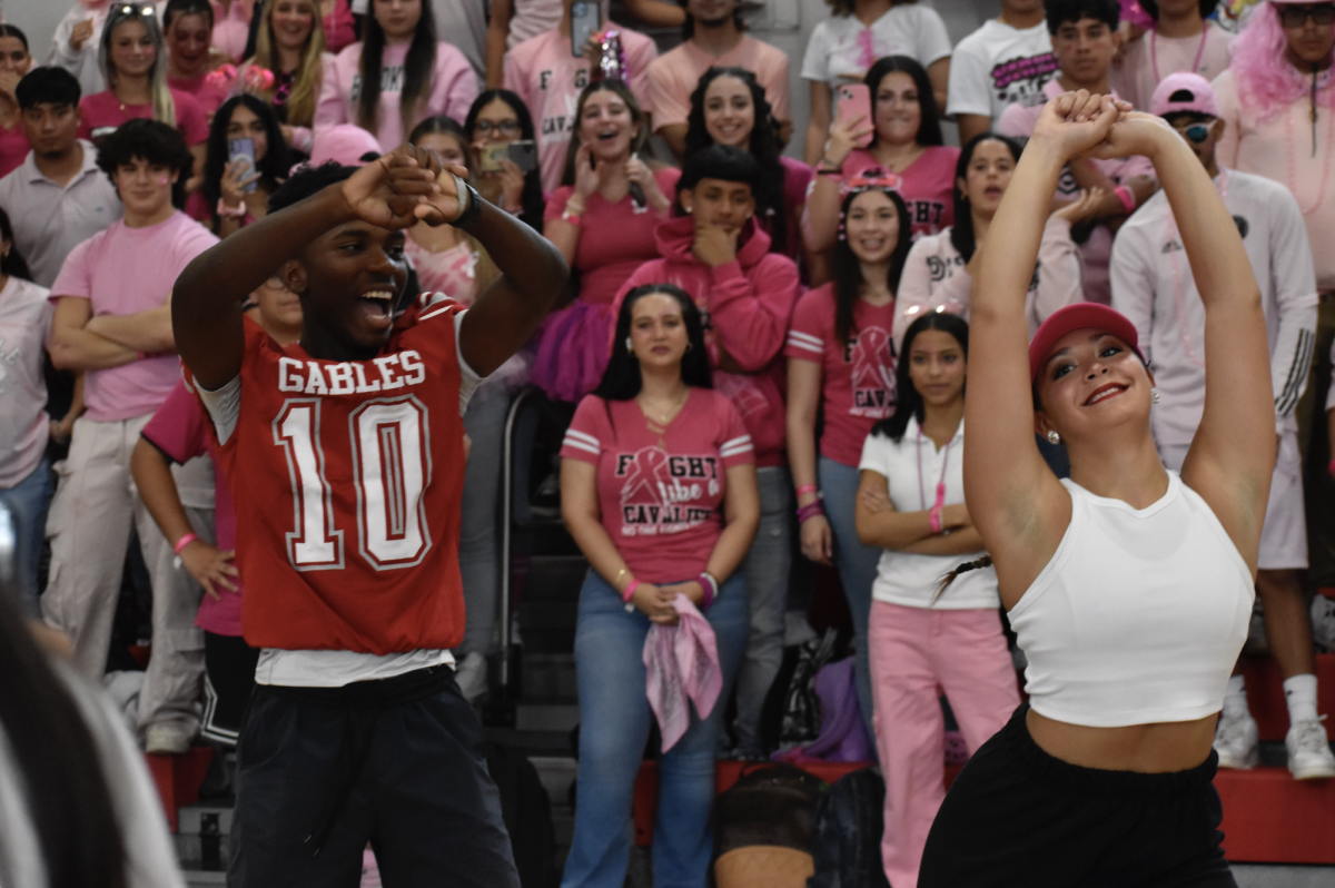 The Gablettes and football team show off their winning dance line, both seniors gaining a win for their grade.