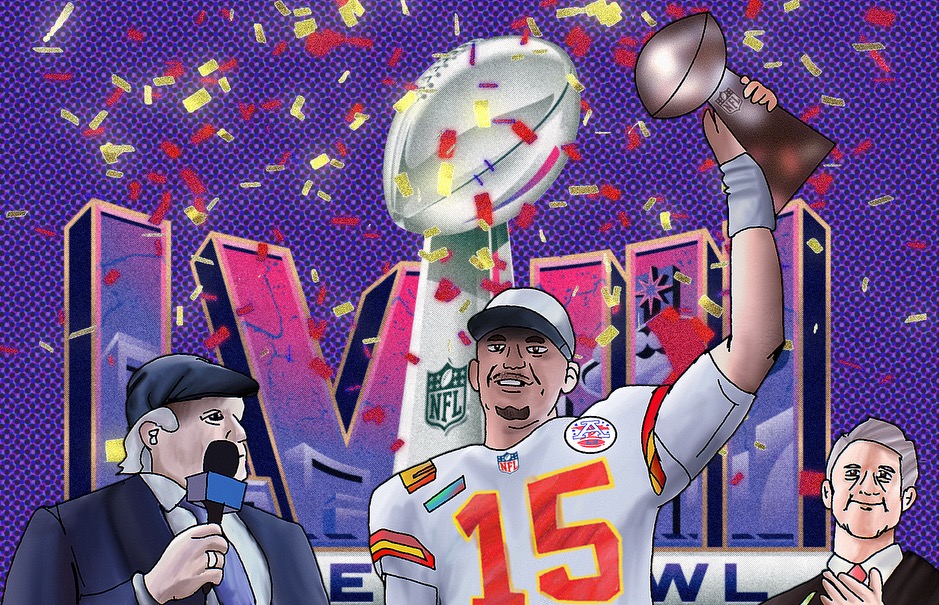 Patrick+Mahomes+celebrates+yet+another+Super+Bowl+title+in+2024.+Raising+the+Vince+Lombardi+Trophey+for+the+third+time%2C+Mahomes+is+asked+countless+questions+by+reporters.