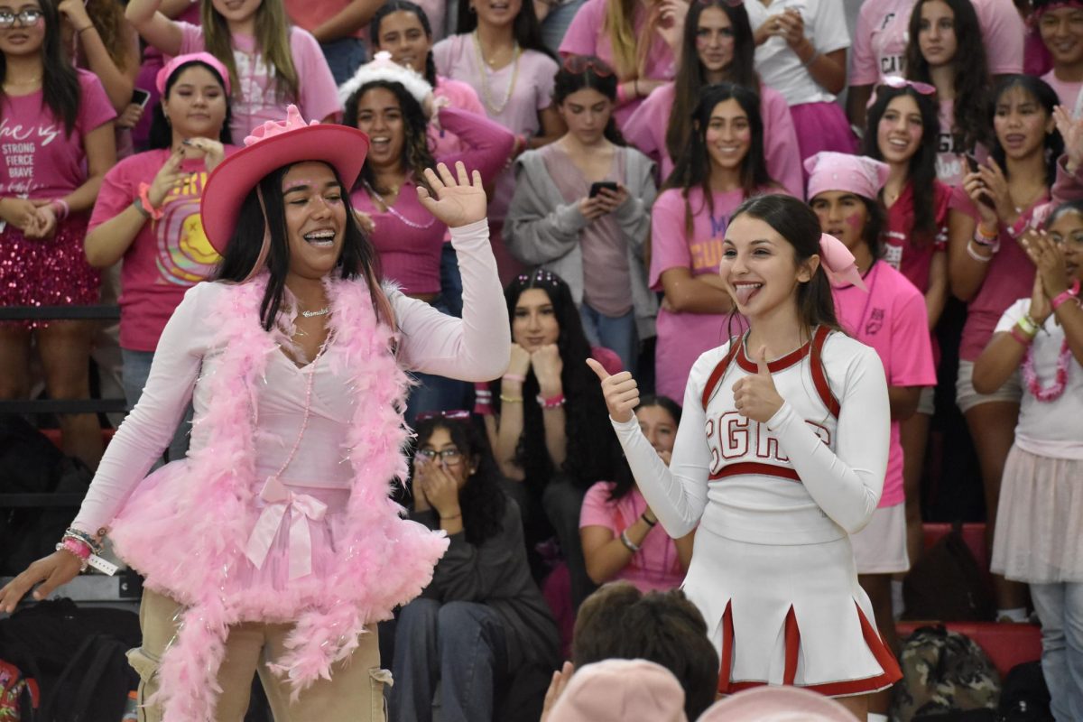2024-2025 cheer Captain junior Melissa Hernandez performed as part of Gables' 2023 Pink Pep Rally
