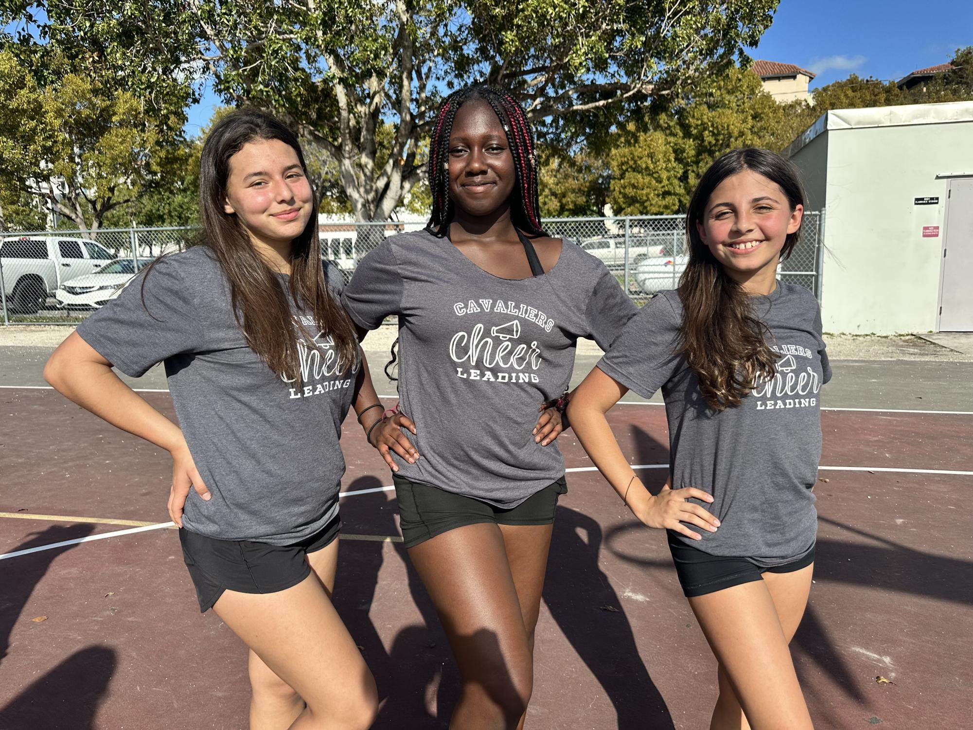 Future Spirit Officers sophomore Anistasia Sakuray, junior Klarel Dorelus and sophomore Suzana Moss attended the first cheer practice of the season on March 11.