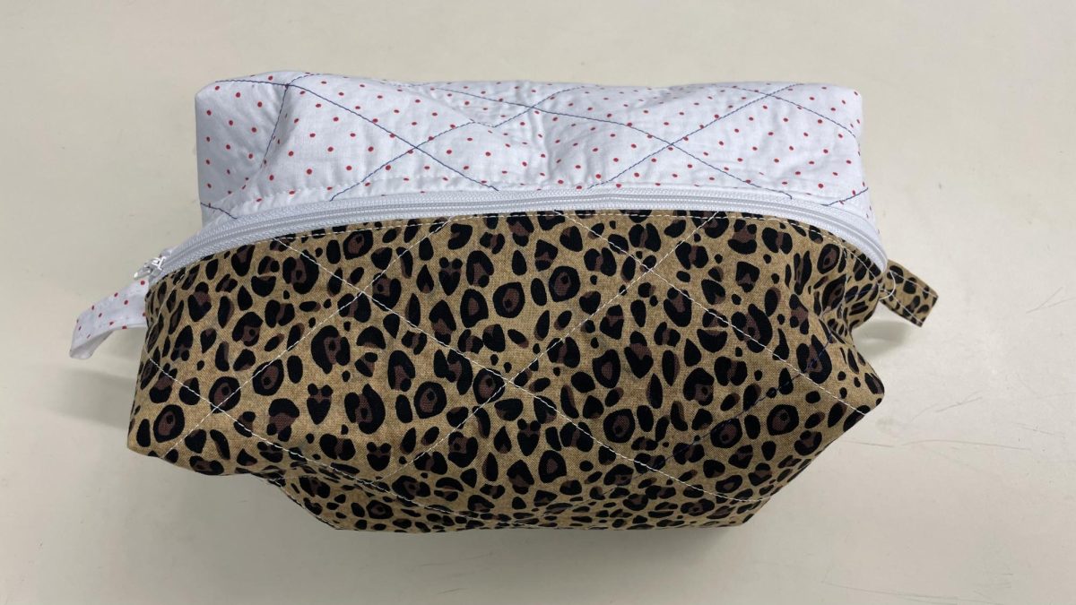 In her design class, Hugot makes a makeup bag with her own designs.