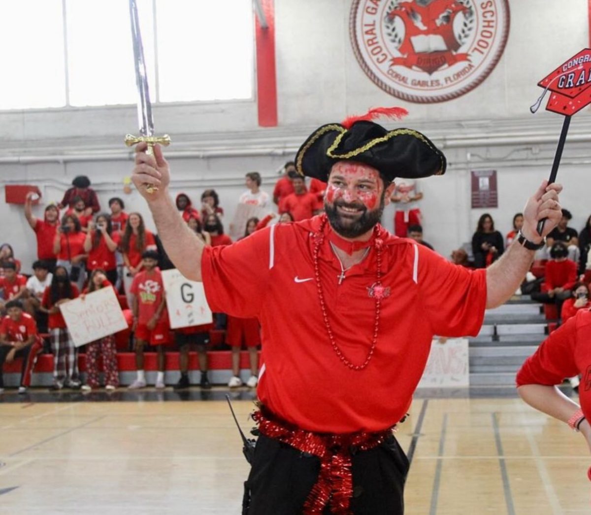 As one of the many roles of being a Gables principal, Mr. Ullivarri embodies the Cavalier spirit in the numerous alma mater pep rallies he’s attended over the years.