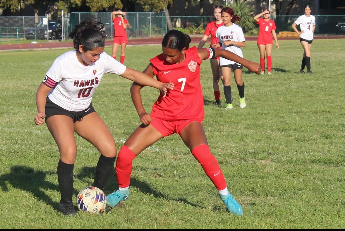 Aside from excelling as an offensive player, Lawson demonstrates her strong defensive skills. She actively works to steal the ball away from the opponent and succeeds.