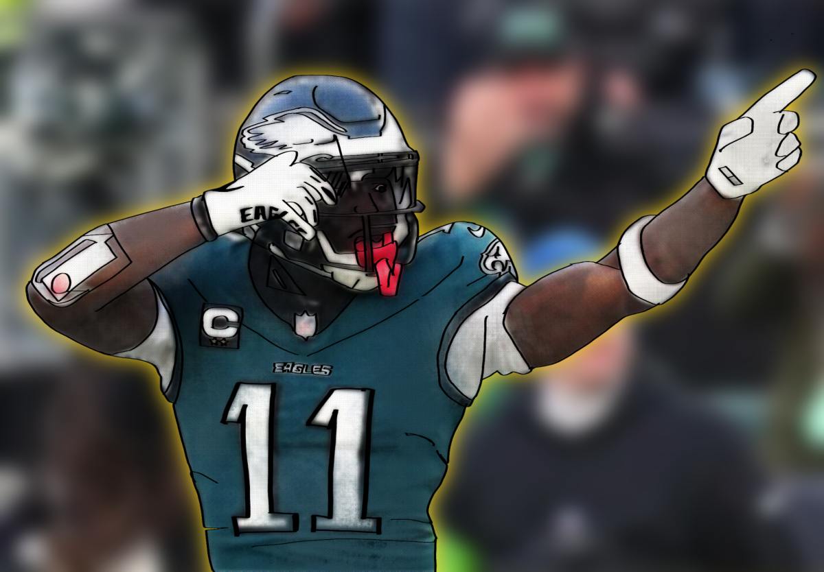 Eagles wide receiver A.J. Brown celebrates first down after a first drive 4th down attempt.