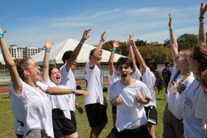 Team Bossman FC celebrates after finding out they won the Wacky Olympics. 
