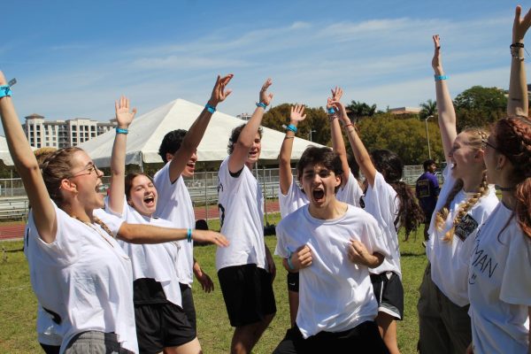 Team Bossman FC celebrates after finding out they won the Wacky Olympics. 