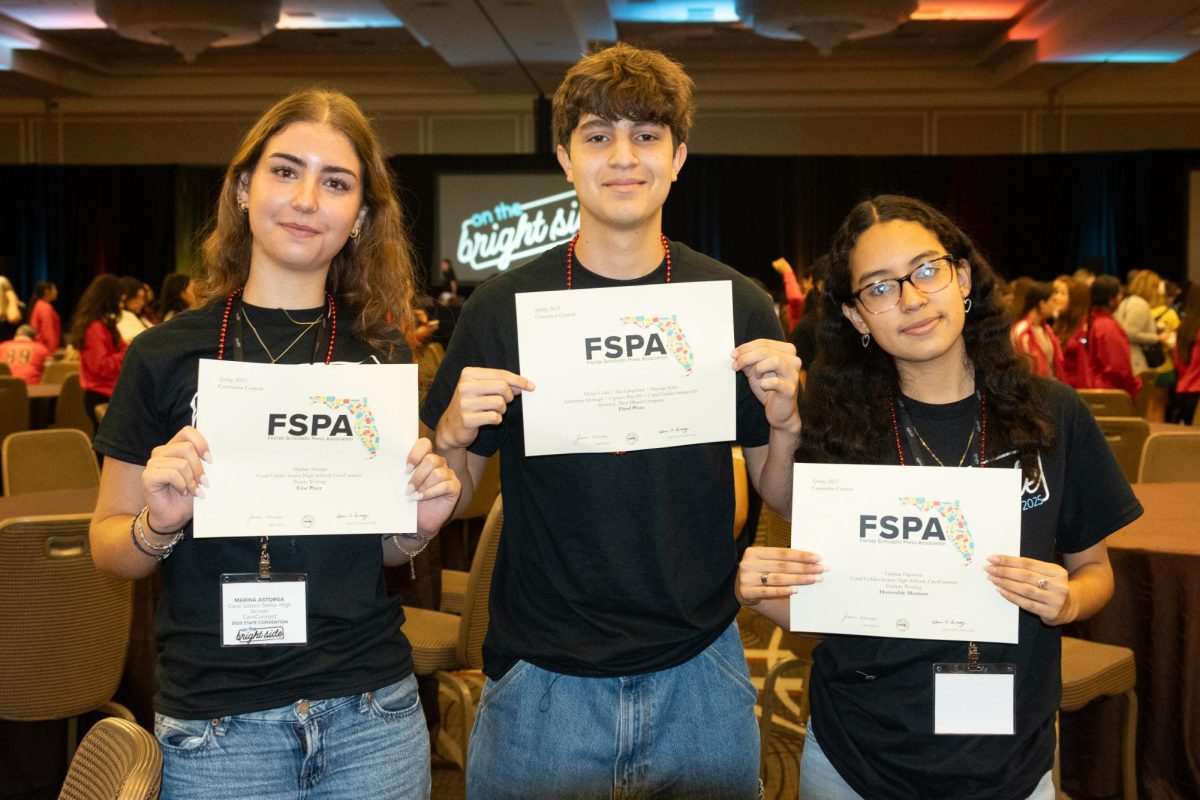 Members of CavsConnect recieving their awards for the in person competitions at FSPA. Right before returning to Miami, they recieved their certificates proudly.